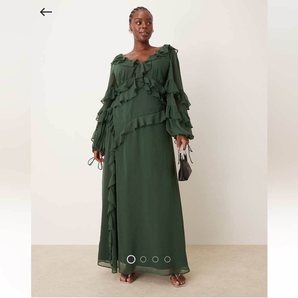 ASOS Curve Green Ruffle Maxi Dress